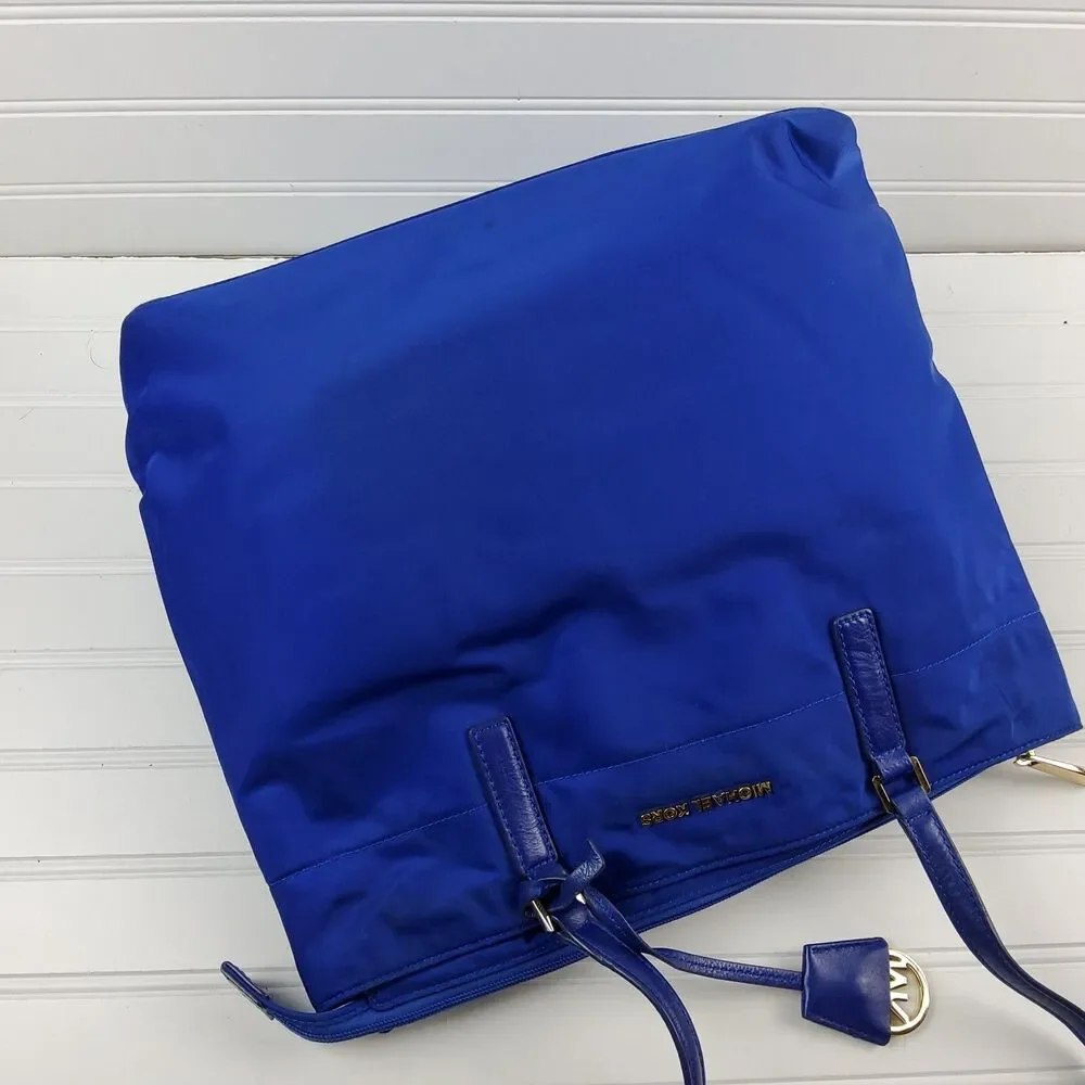 Michael Kors MK Nylon Tote Shoulder Handbag Purse Blue